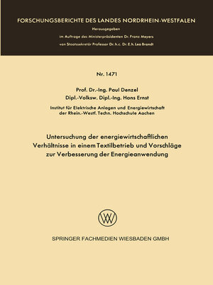 cover image of Untersuchung der energiewirtschaftlichen Verhältnisse in einem Textilbetrieb und Vorschläge zur Verbesserung der Energieanwendung
